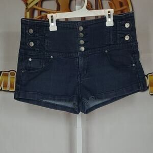 Almost Famous Women’s Blue High Waist Button Front Denim Shorts Size 13